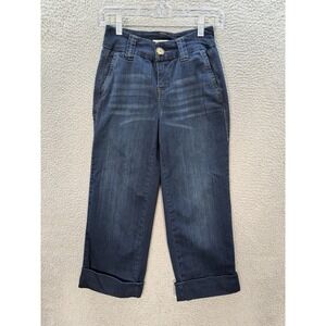 Maurices Jeans Womens 2 Blue High Rise Cropped Wide Leg Cuffed Stretch Preppy